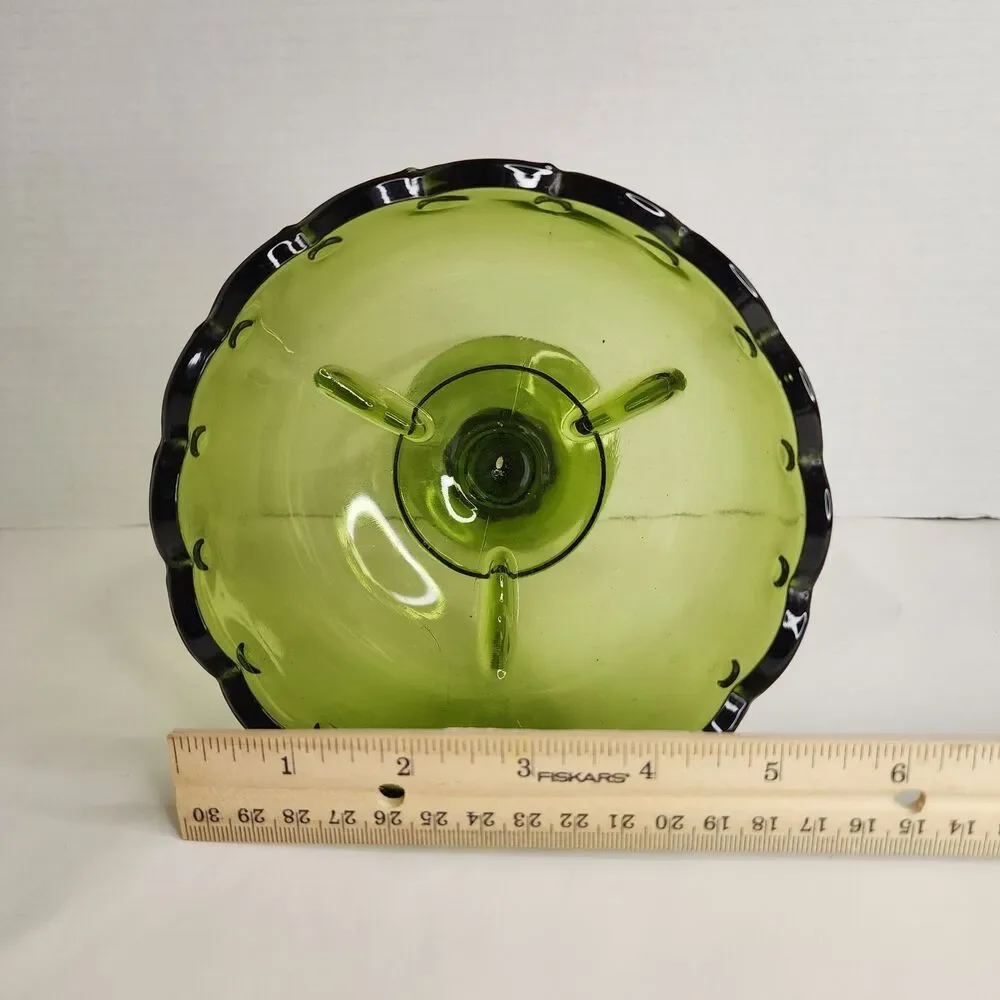 Vintage Indiana Glass Teardrop Antique Green Pedestal Compote Centerpiece Bowl